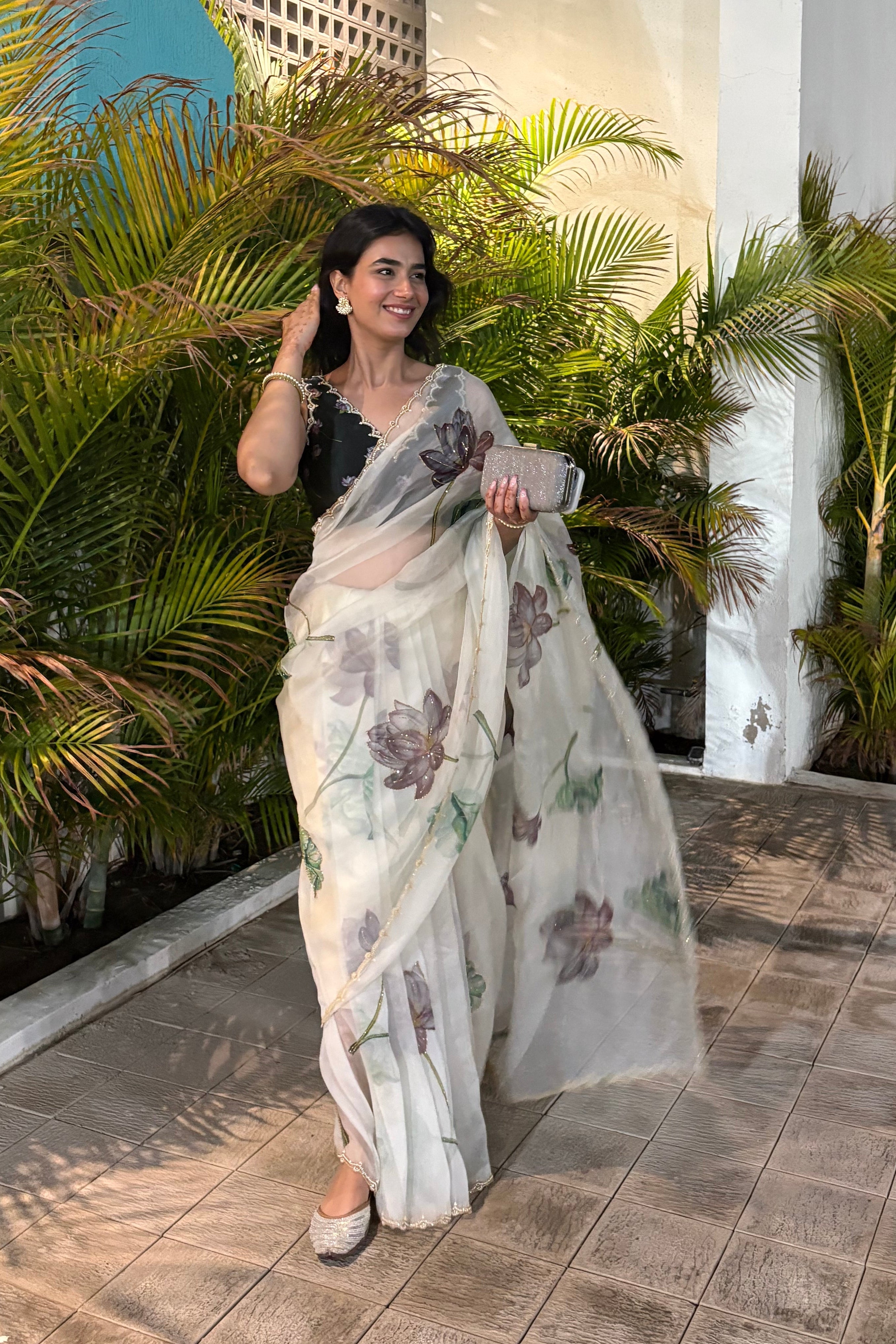 Bright Red Designer Saree With Elegant Flowing Drape