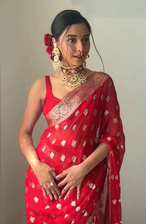 Ready To Wear Banarasi Red Designer Saree