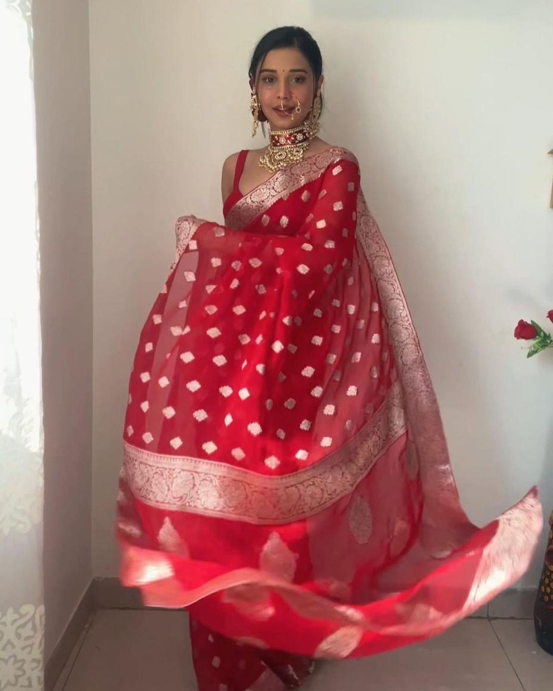 Ready To Wear Banarasi Red Designer Saree