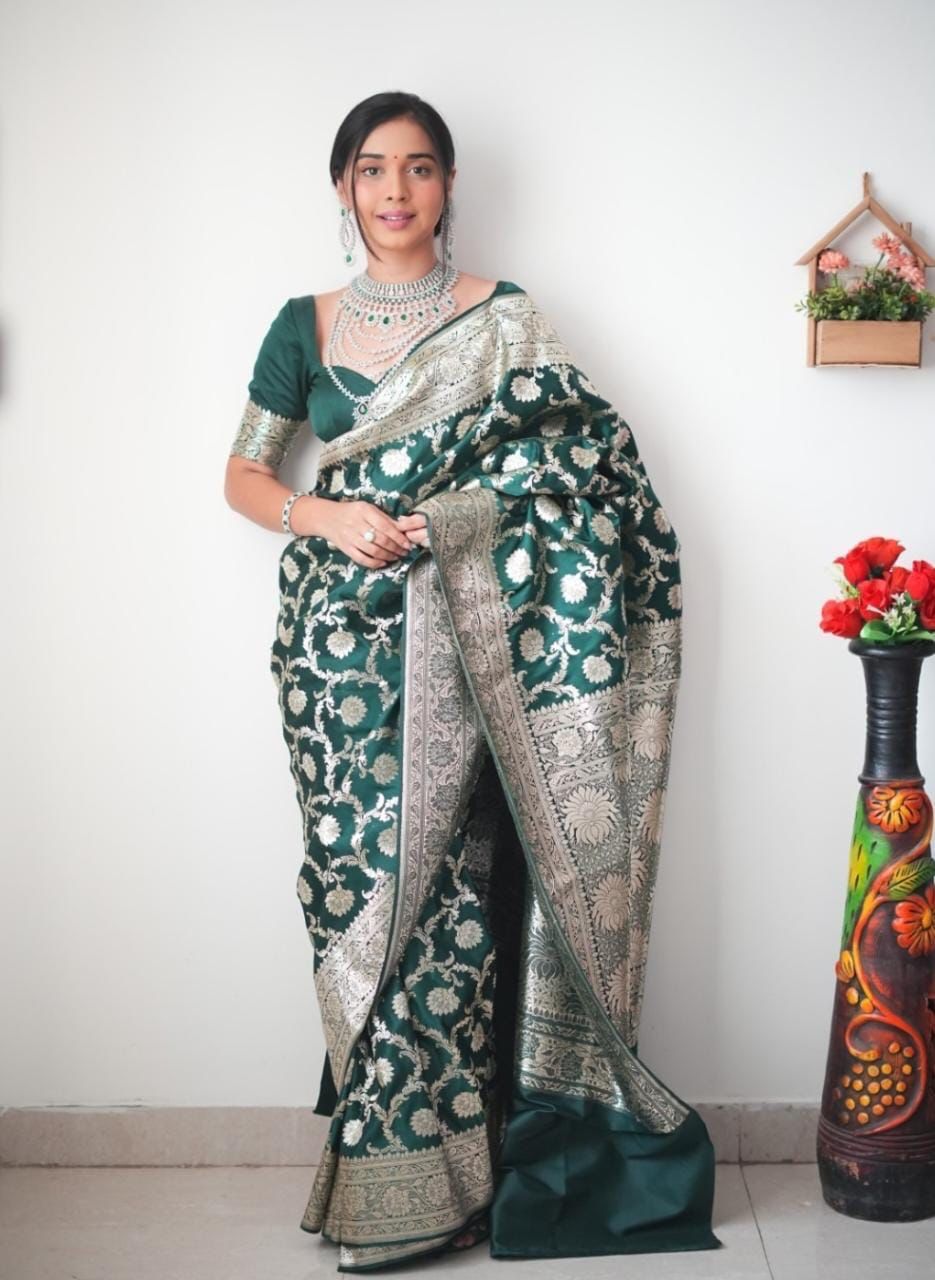 Ready To Wear Banarasi Green Style Saree
