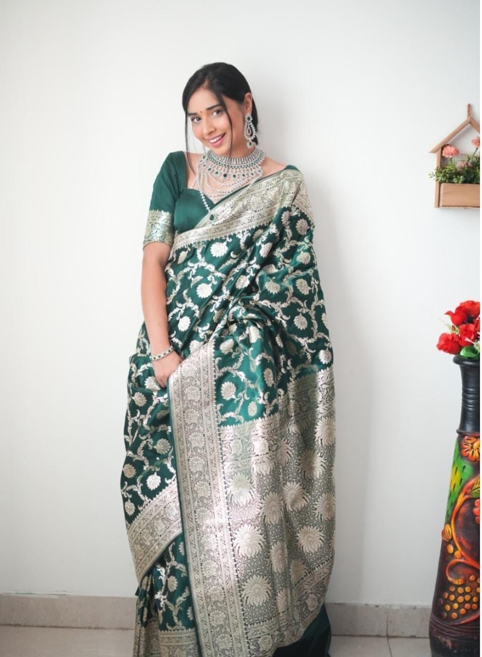 Ready To Wear Banarasi Green Style Saree