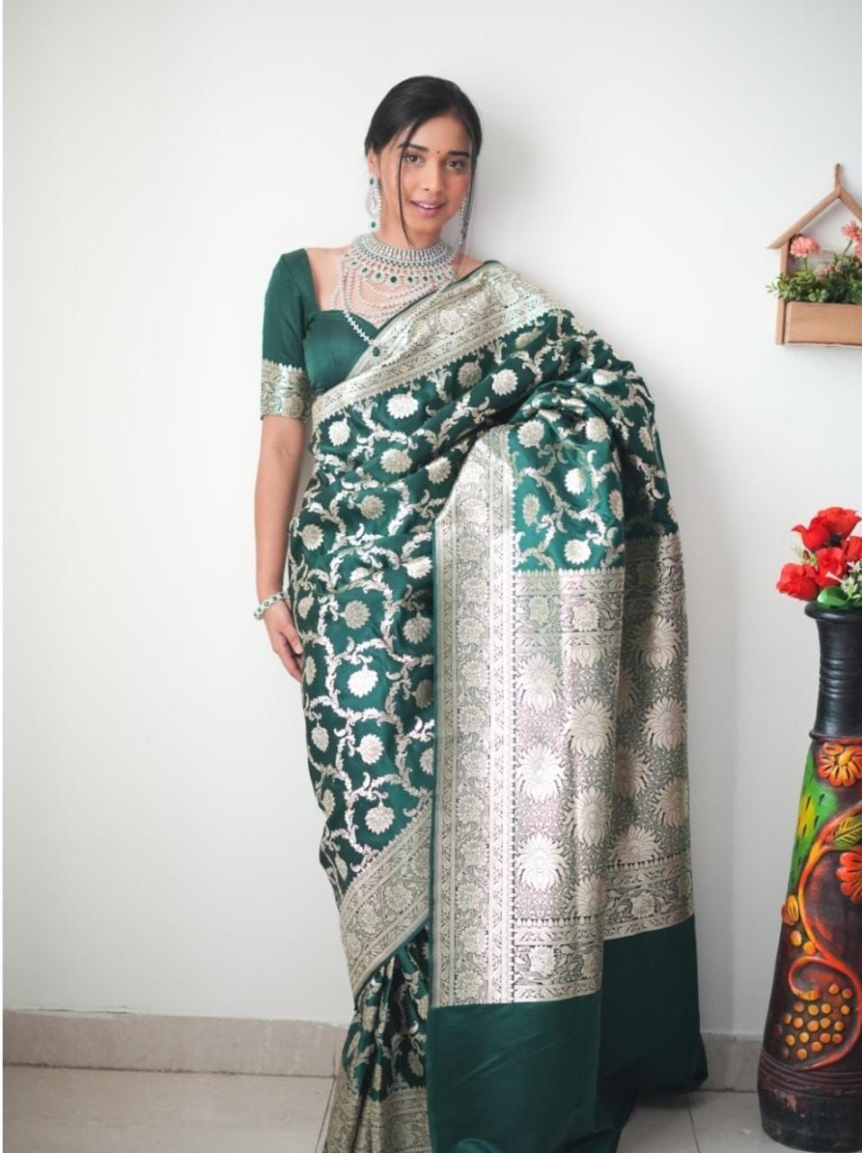 Ready To Wear Banarasi Green Style Saree