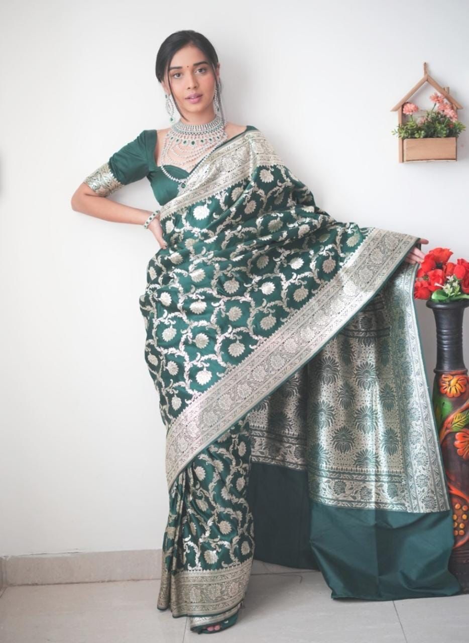 Ready To Wear Banarasi Green Style Saree