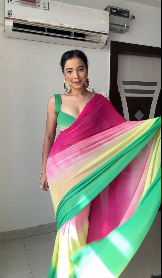 Ready To Wear Georgette Rainbow Multicolor Chiffon Saree