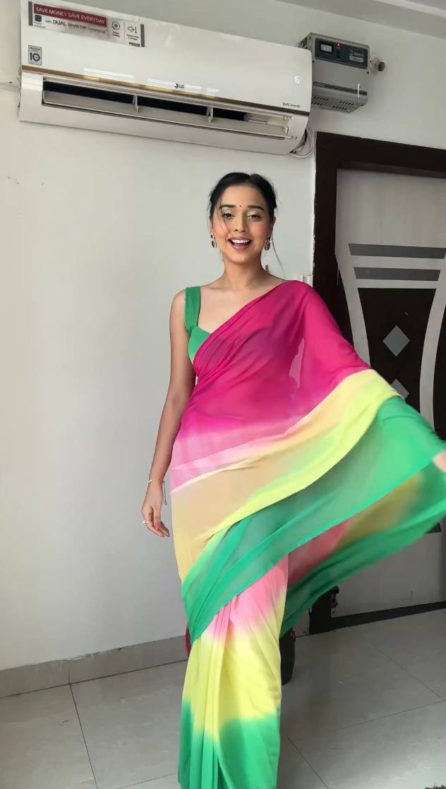 Ready To Wear Georgette Rainbow Multicolor Chiffon Saree