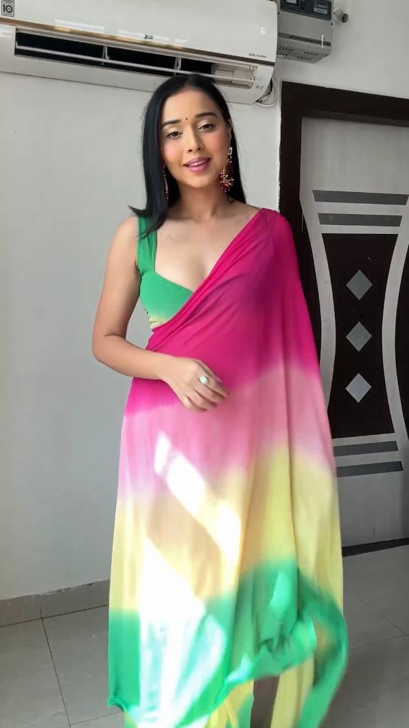 Ready To Wear Georgette Rainbow Multicolor Chiffon Saree