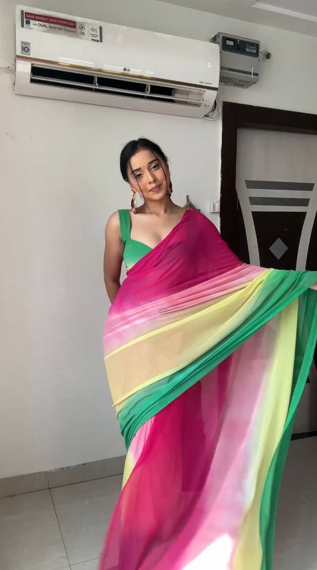 Ready To Wear Georgette Rainbow Multicolor Chiffon Saree