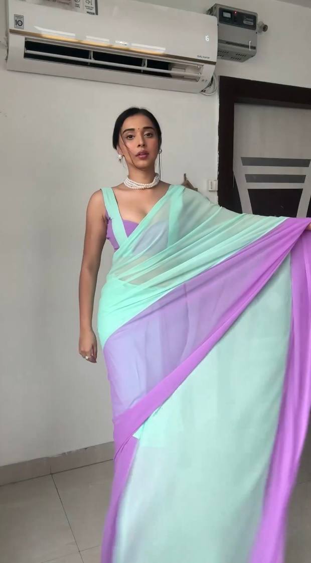 Ready To Wear Georgette Mint Green and Lavender Designer Saree
