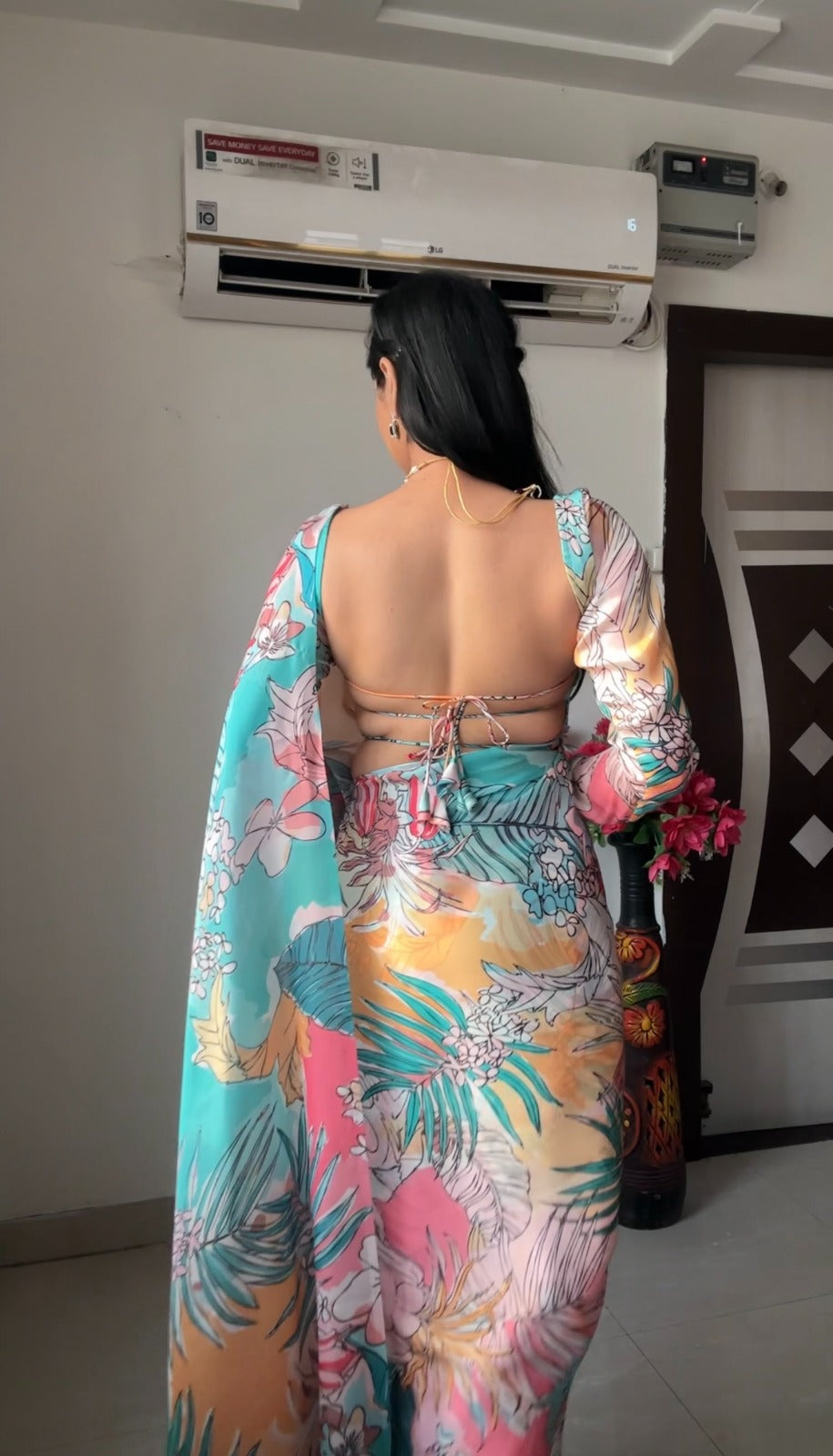 Ready To Wear Georgette Tropical Bloom Multicolor Printed Soft Saree