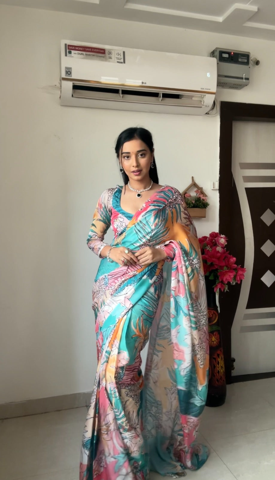 Ready To Wear Georgette Tropical Bloom Multicolor Printed Soft Saree