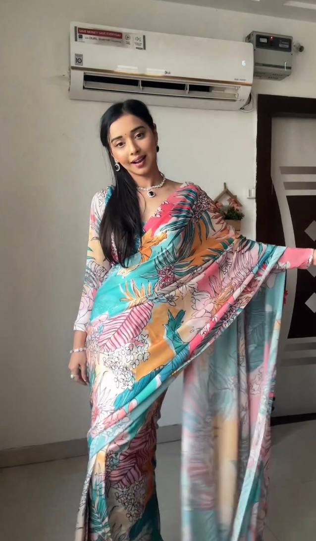 Ready To Wear Georgette Tropical Bloom Multicolor Printed Soft Saree