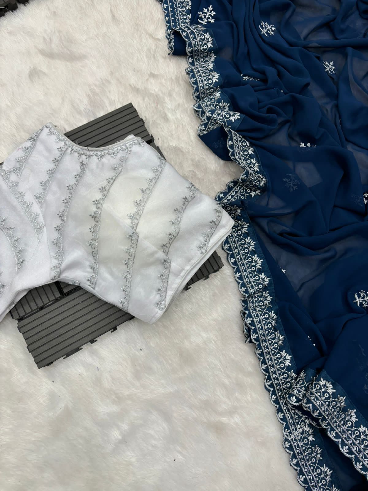 Steel Blue Soft Silk Saree