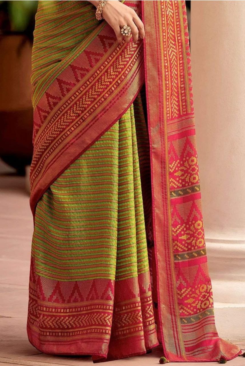 Green Red Traditional Cotton Silk Saree