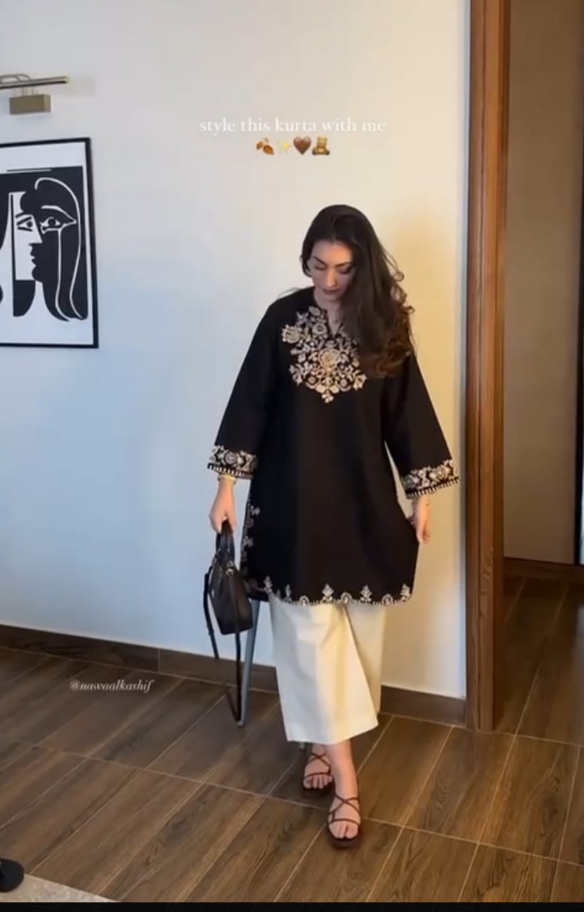 Mustard Yellow And Black Embroidered  Co-ord Set