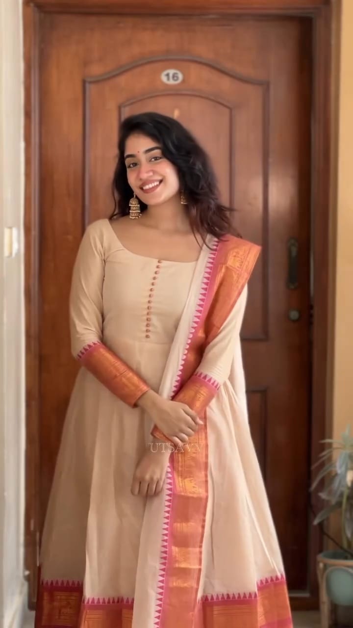 Cream Anarkali Kurti Dress