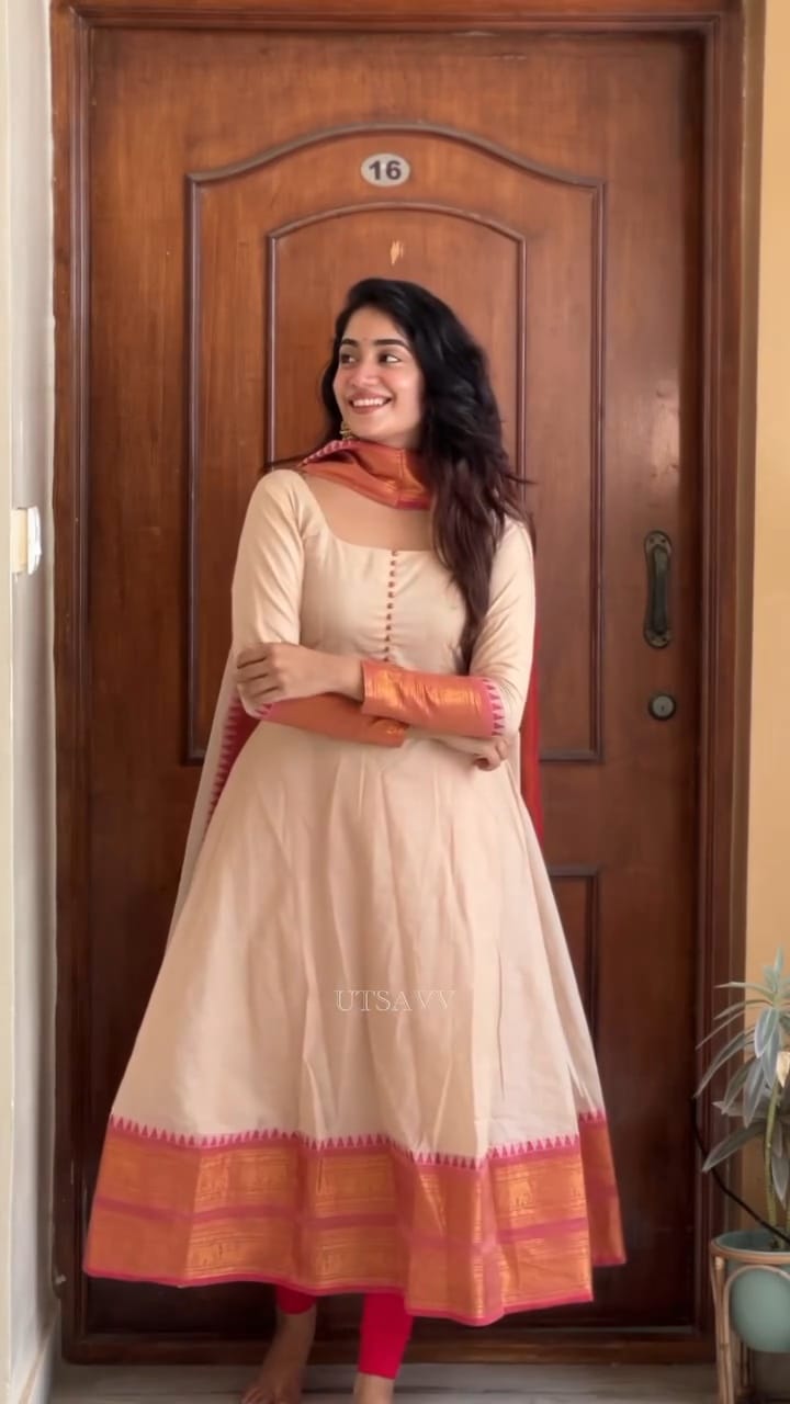 Cream Anarkali Kurti Dress