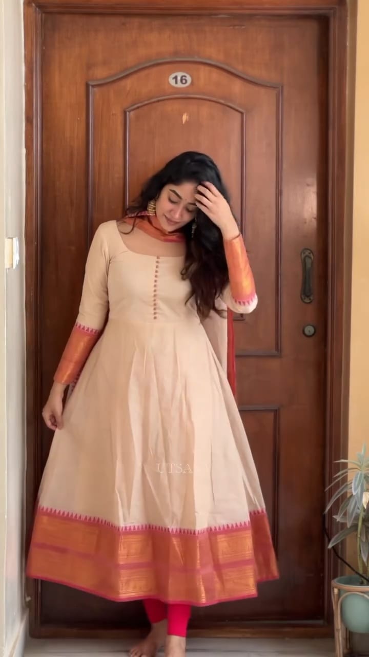Cream Anarkali Kurti Dress