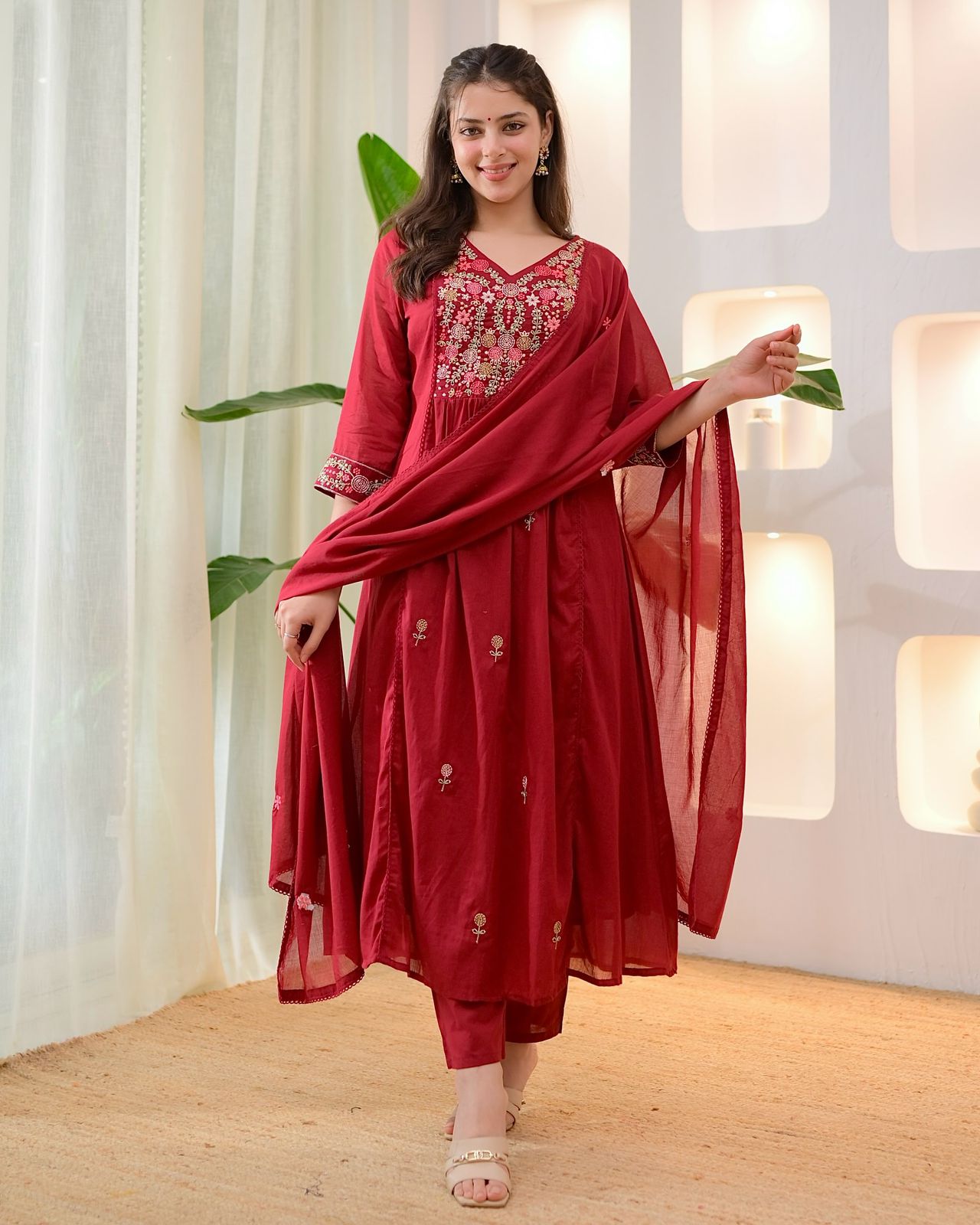 Navy Blue And Orange Kurta Pant Dupatta Set – Designer Ethnic Wear