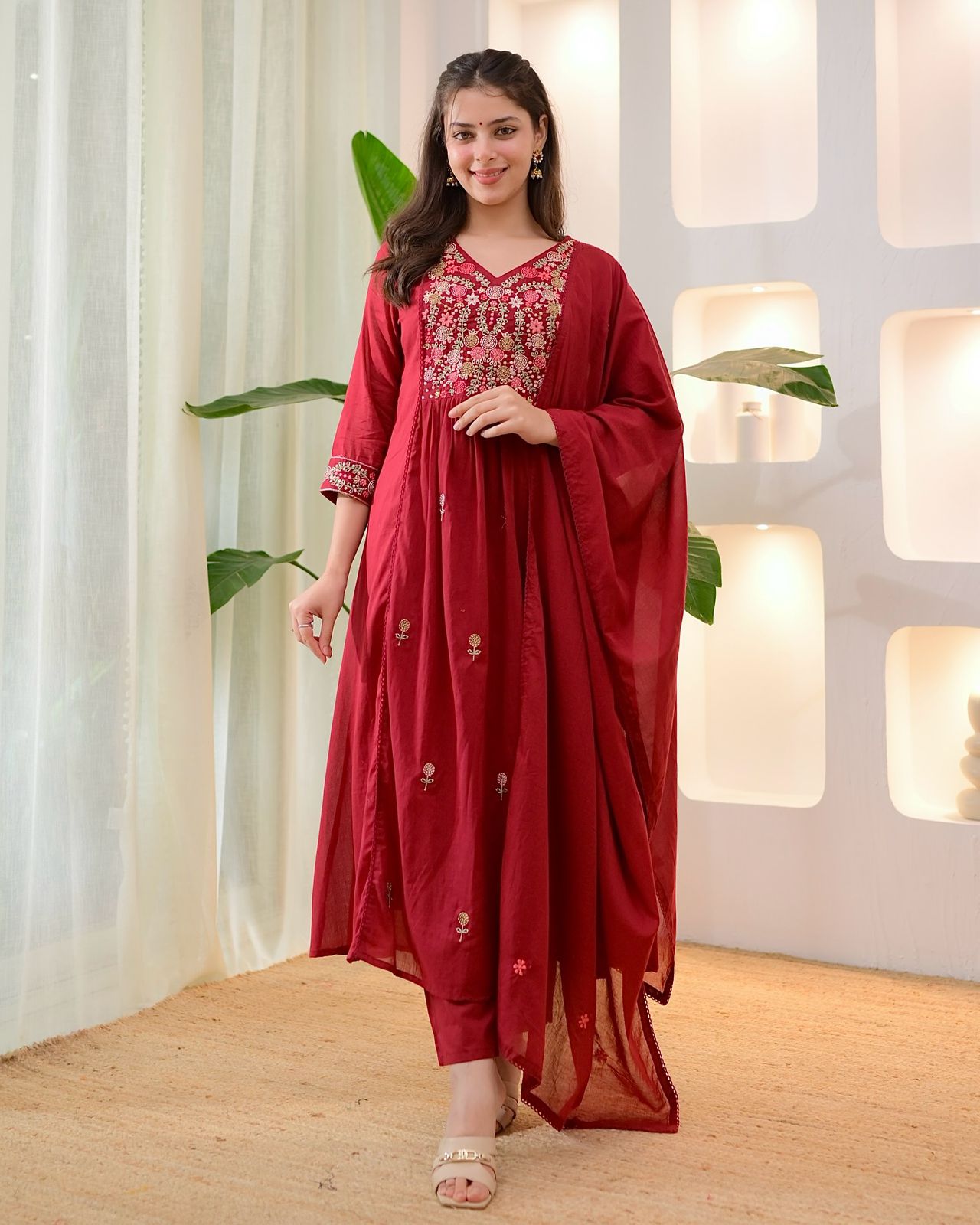 Navy Blue And Orange Kurta Pant Dupatta Set – Designer Ethnic Wear