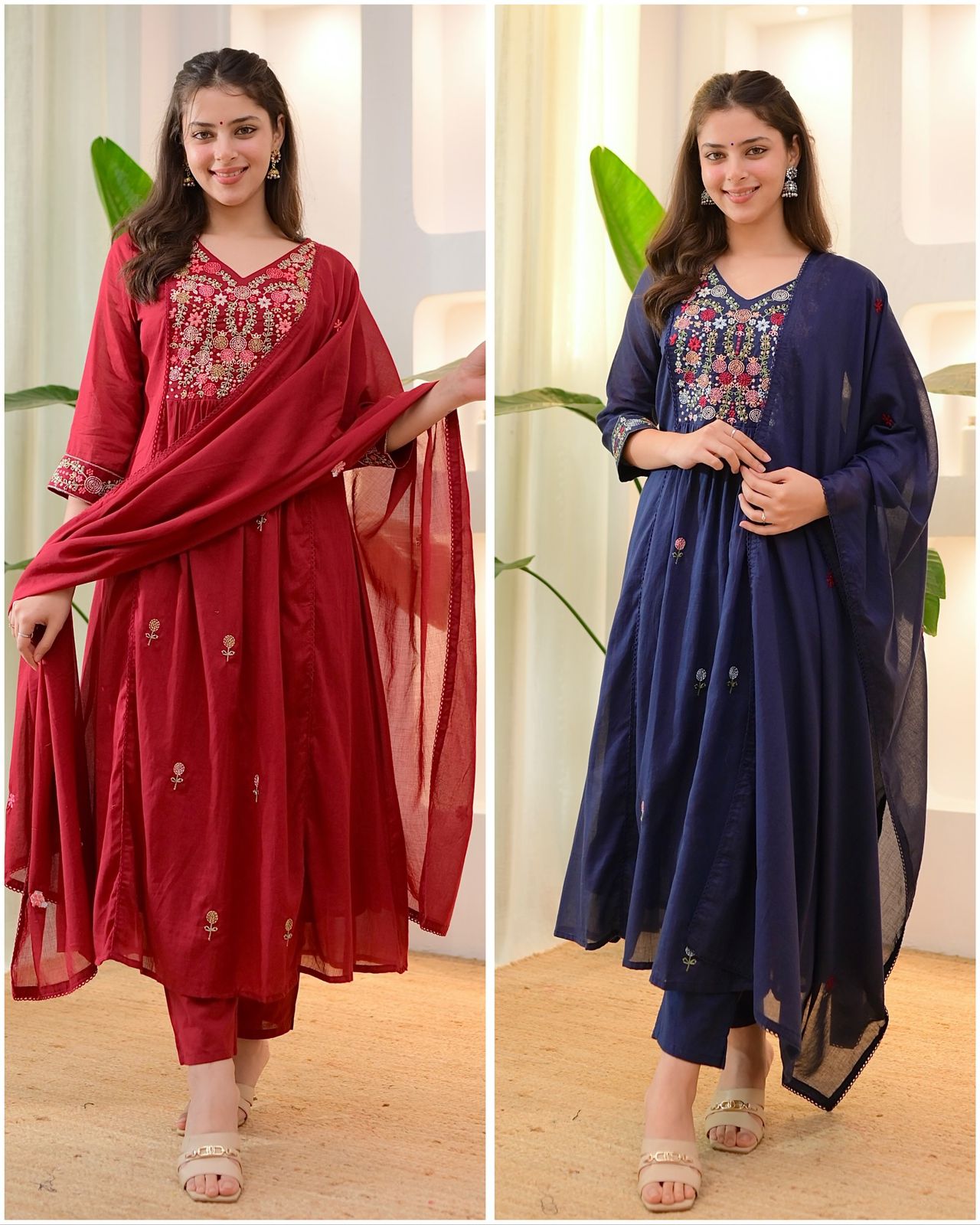 Navy Blue And Orange Kurta Pant Dupatta Set – Designer Ethnic Wear