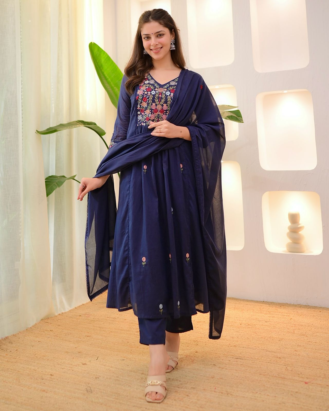 Navy Blue And Orange Kurta Pant Dupatta Set – Designer Ethnic Wear