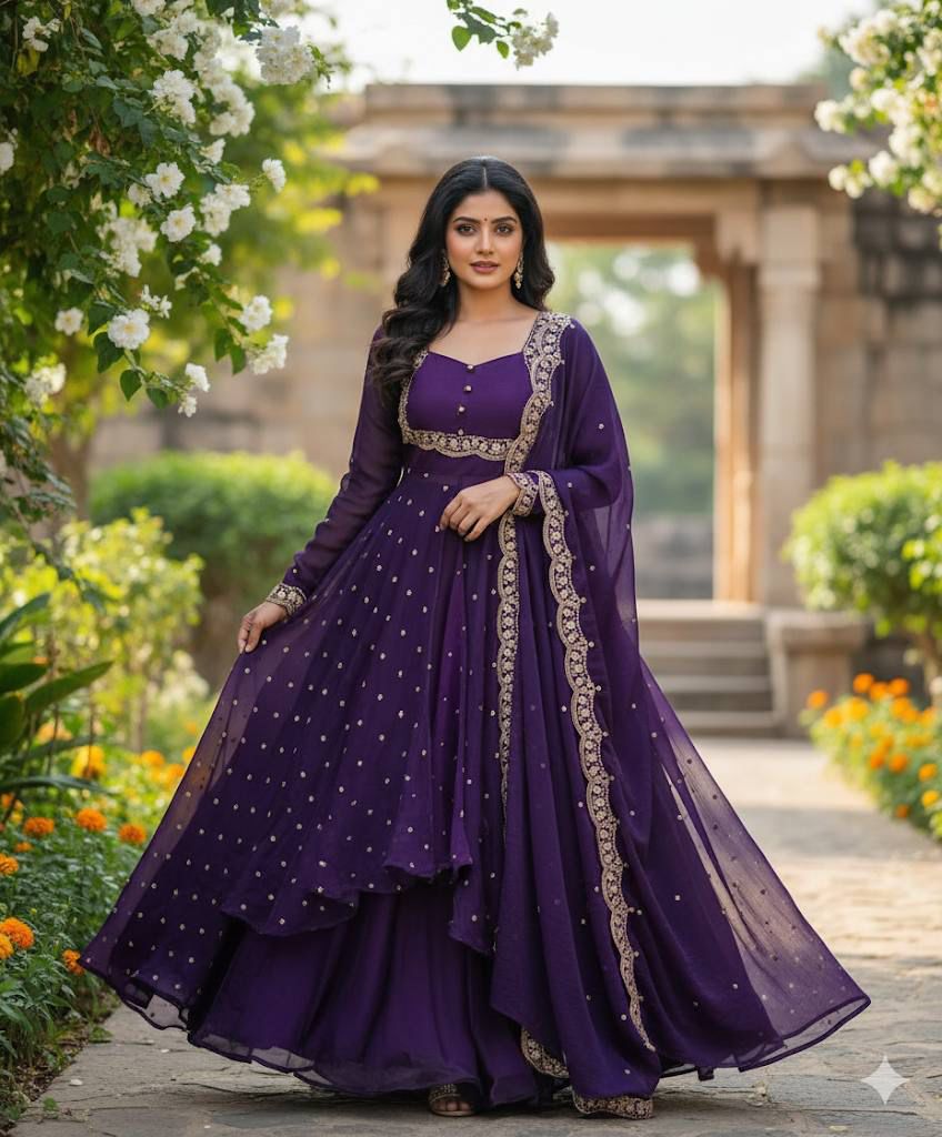Royal Purple Embroidered Lehenga Choli Set