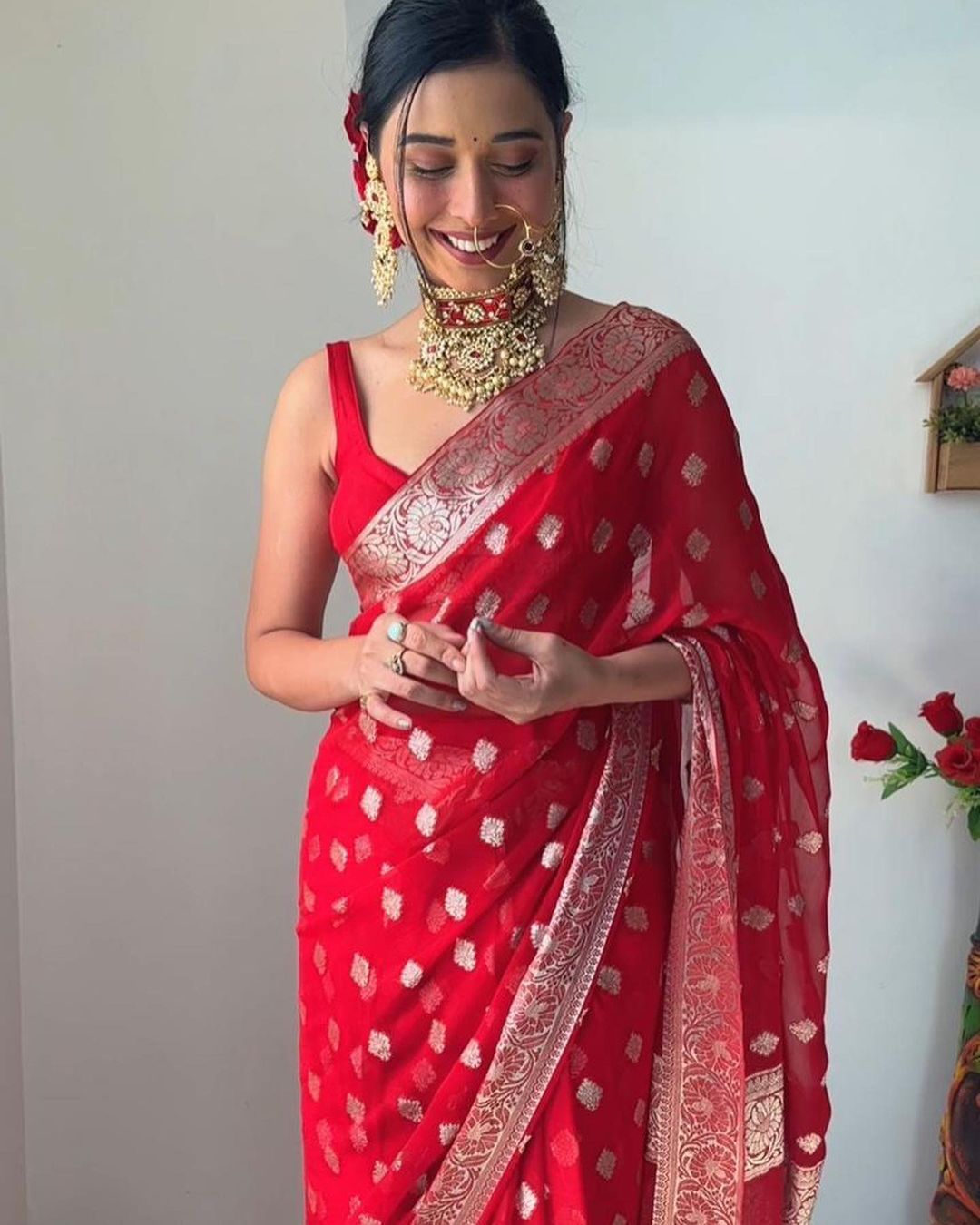 Ready To Wear Banarasi Red Designer Saree