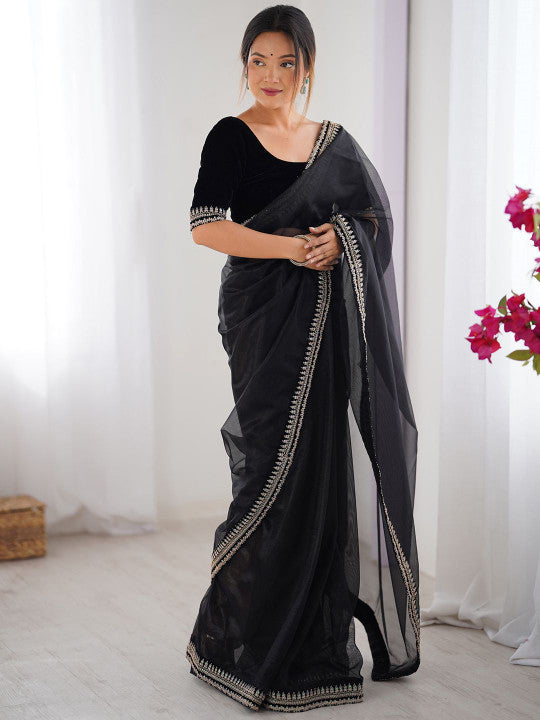 Teal Blue Traditional Saree with Rich Silver Border Work