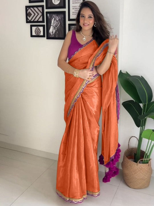 Mustard Gold, Blue Orange, Pink, White Silk Saree