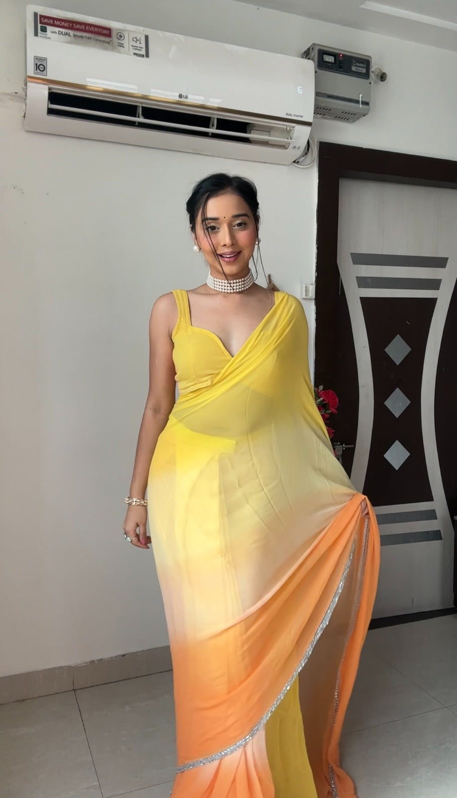 Ready To Wear Georgette Sunshine Yellow Ombre Designer Saree
