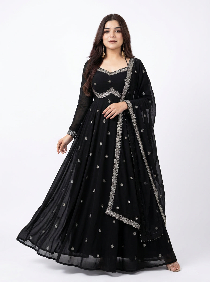 Red And Black Designer Anarkali Suit Set