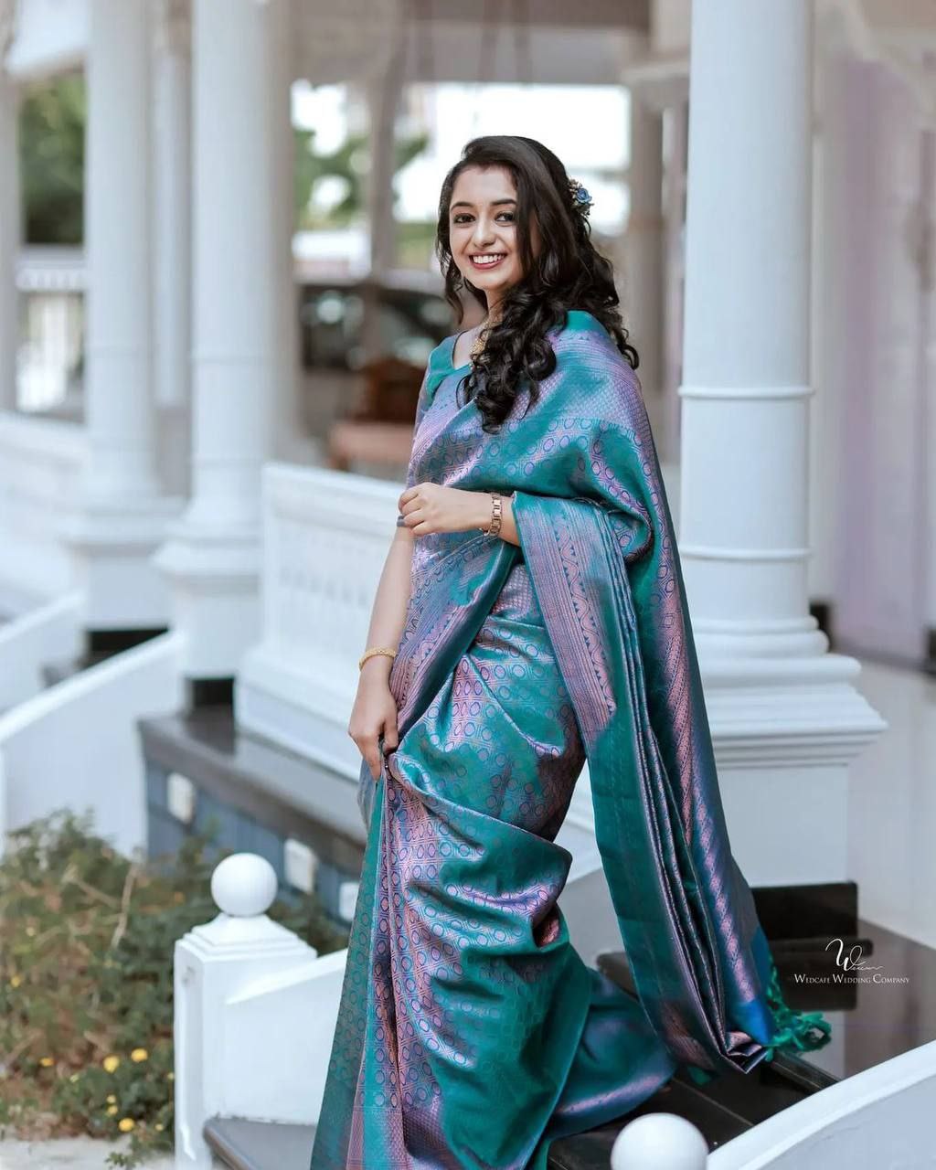 Teal Blue Soft Silk Elegant Party Wear Saree
