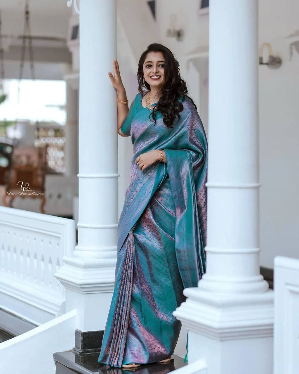 Teal Blue Soft Silk Elegant Party Wear Saree