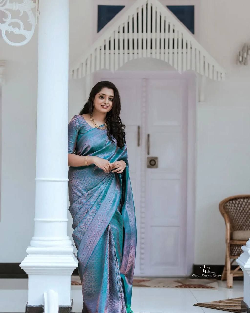 Teal Blue Soft Silk Elegant Party Wear Saree