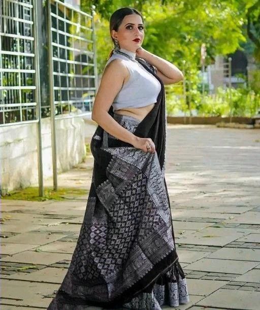 Black Designer Saree With Elegant Silver Traditional Border