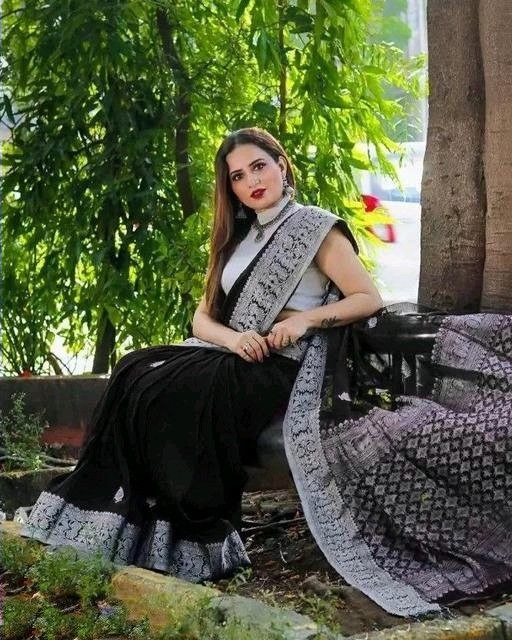 Black Designer Saree With Elegant Silver Traditional Border