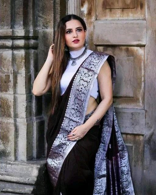 Black Designer Saree With Elegant Silver Traditional Border