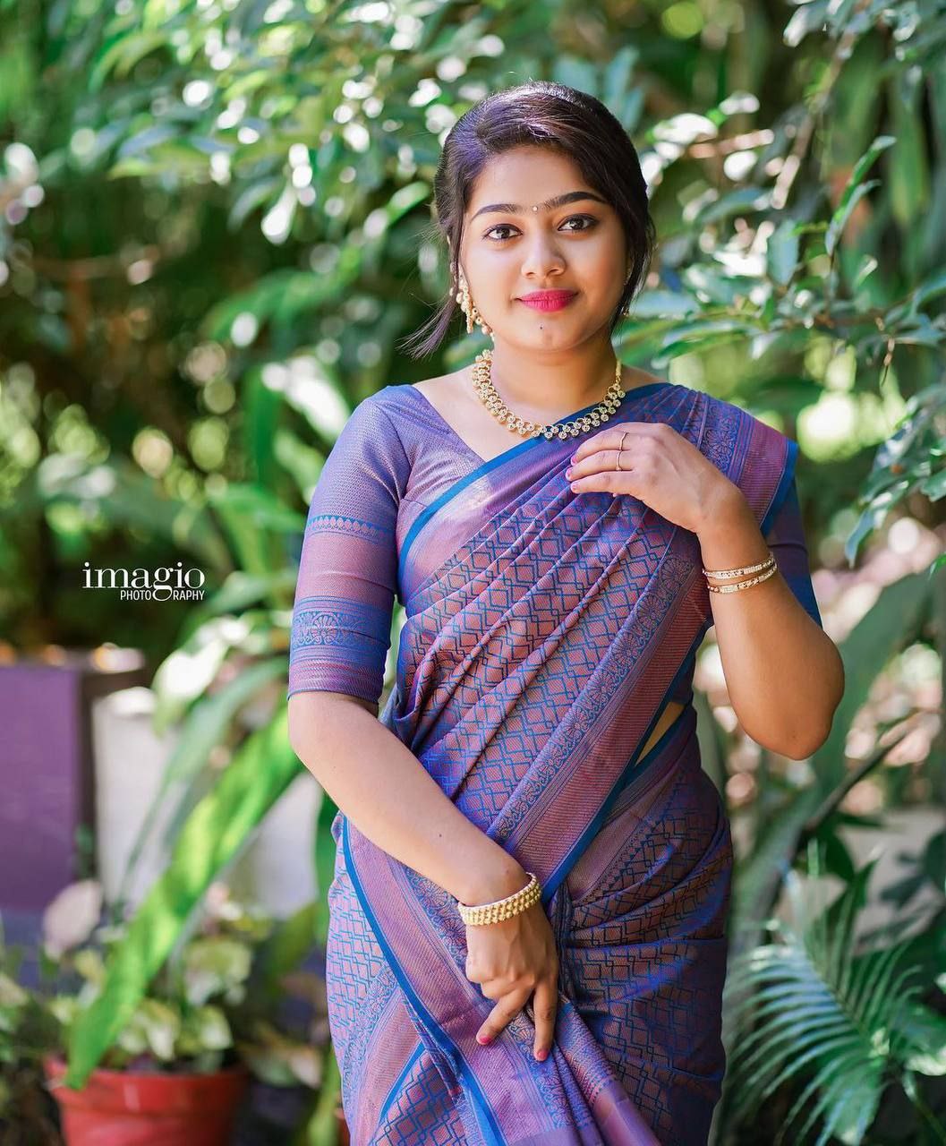 Royal Blue Traditional Saree With Elegant Golden Border