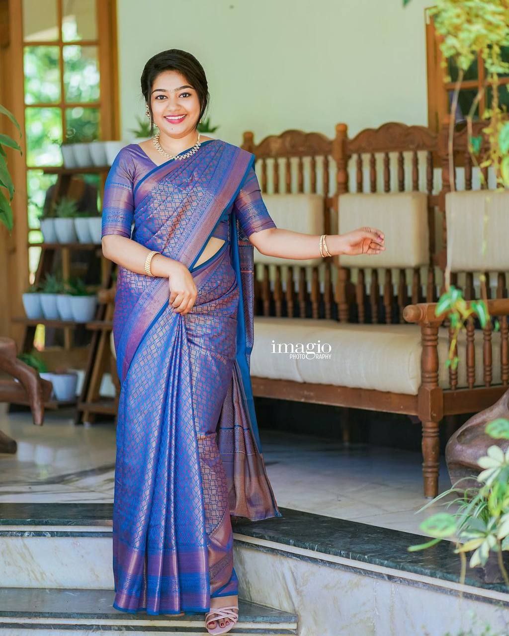 Royal Blue Traditional Saree With Elegant Golden Border