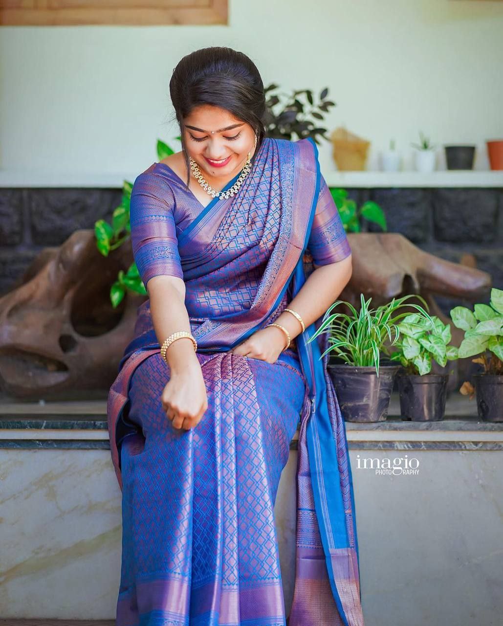 Royal Blue Traditional Saree With Elegant Golden Border
