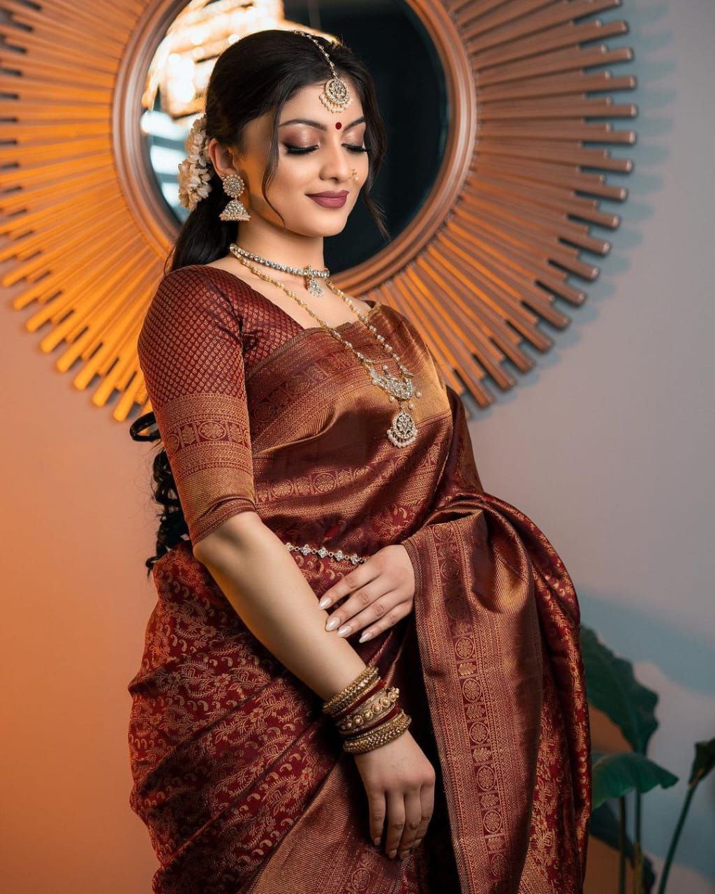 Maroon Designer Saree With Elegant Traditional Styling