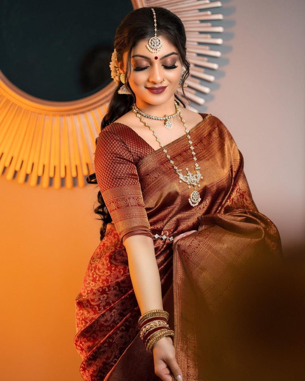Maroon Designer Saree With Elegant Traditional Styling