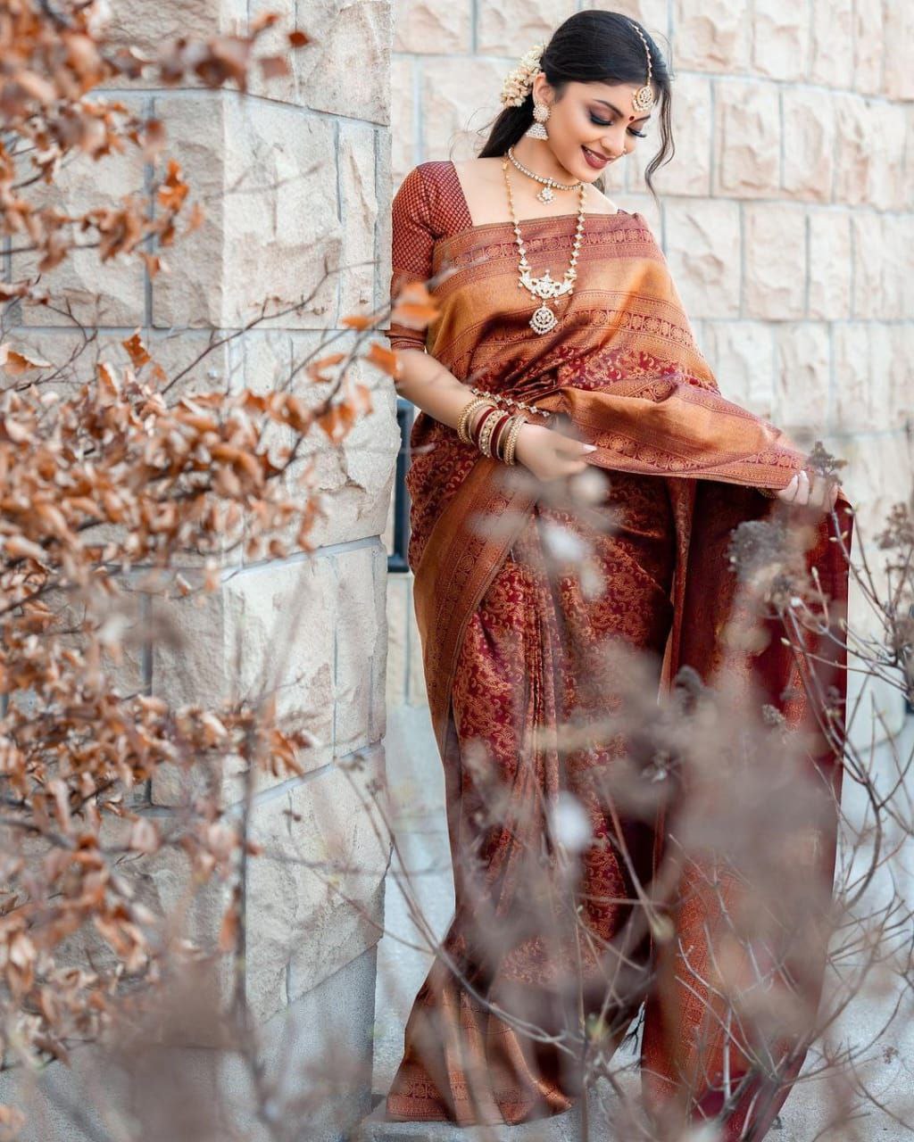 Maroon Designer Saree With Elegant Traditional Styling