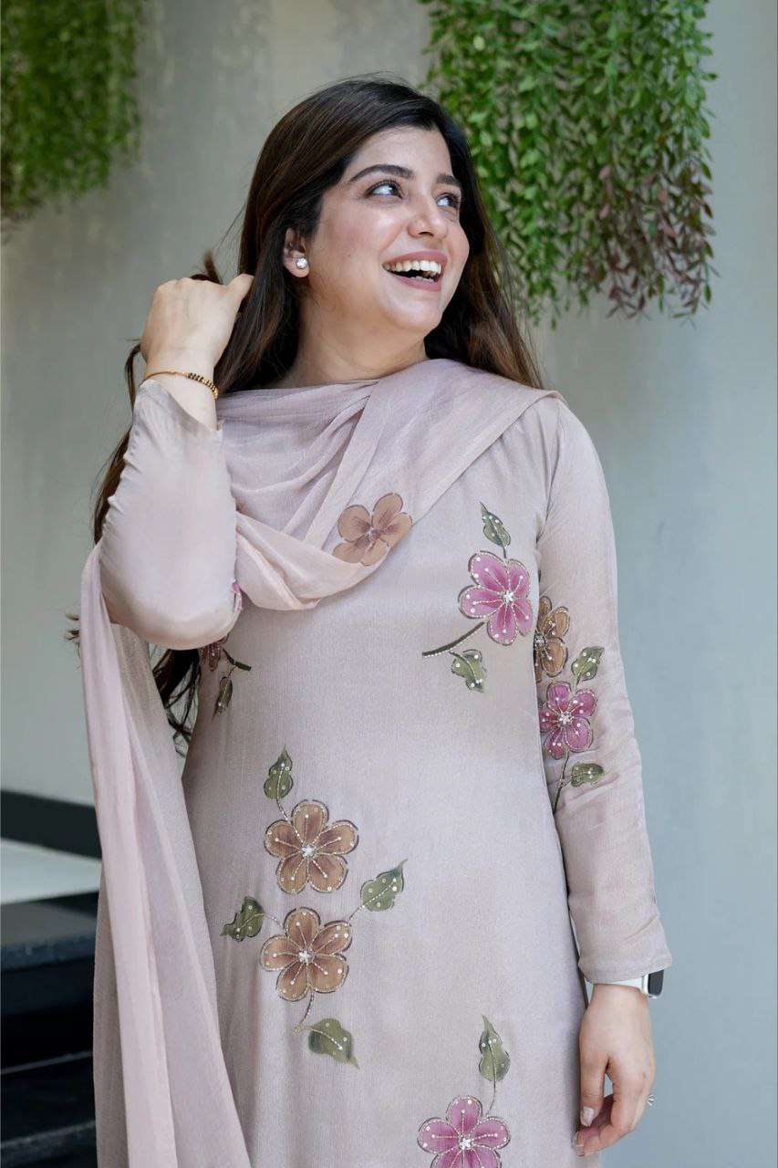 Women’s Floral Embroidered Anarkali Suit Set With Dupatta