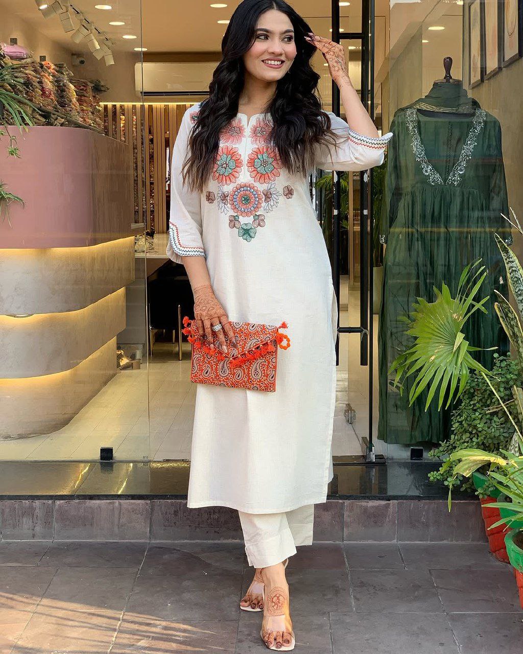 Ivory Embroidered Kurta Pant Set