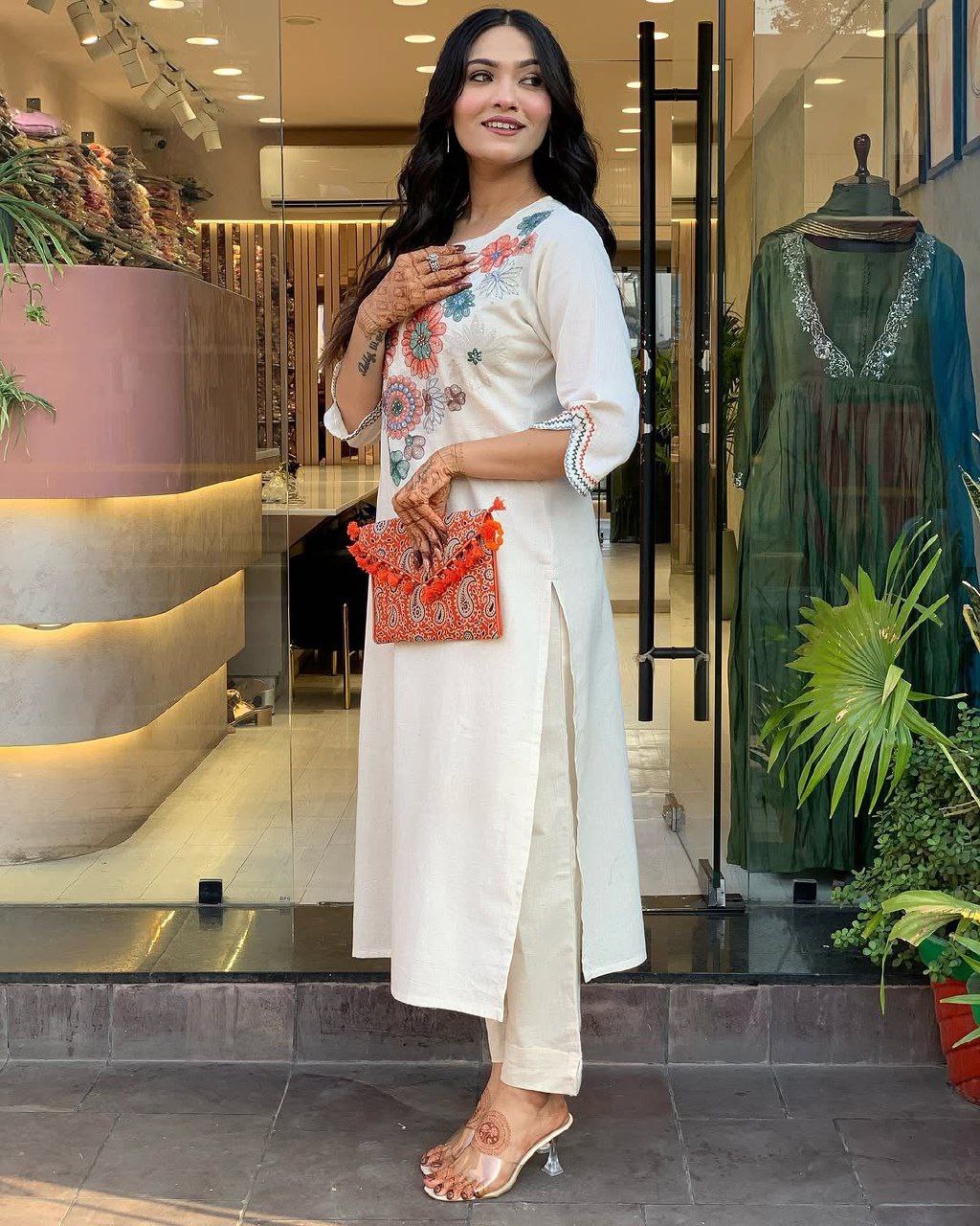 Ivory Embroidered Kurta Pant Set