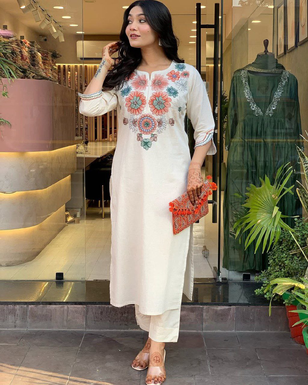 Ivory Embroidered Kurta Pant Set