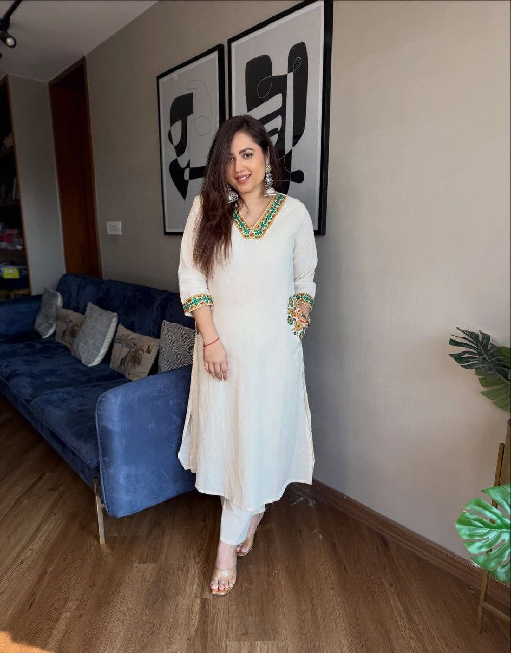 White Embroidered A-Line Kurta Dress