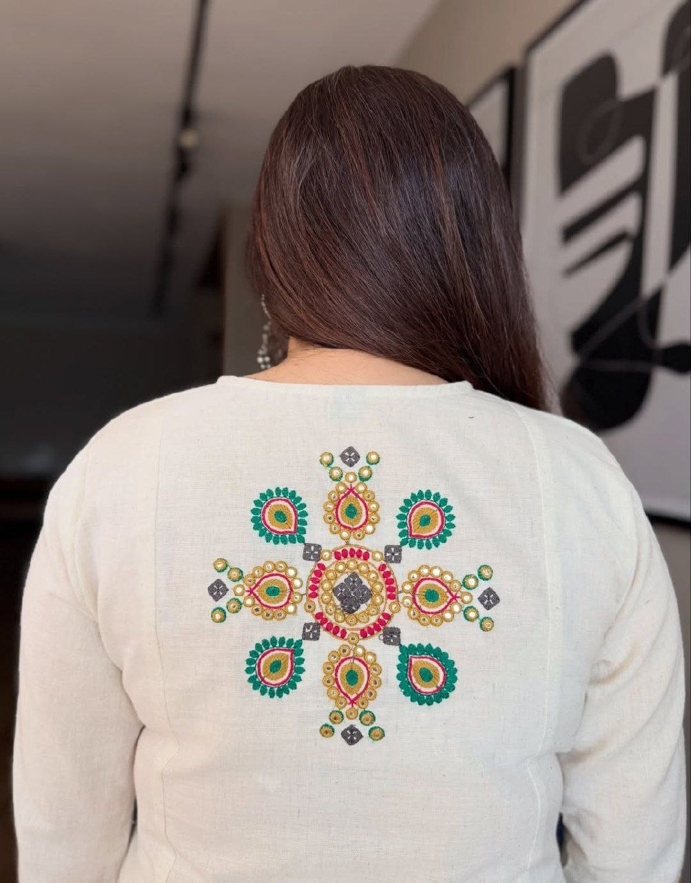 White Embroidered A-Line Kurta Dress