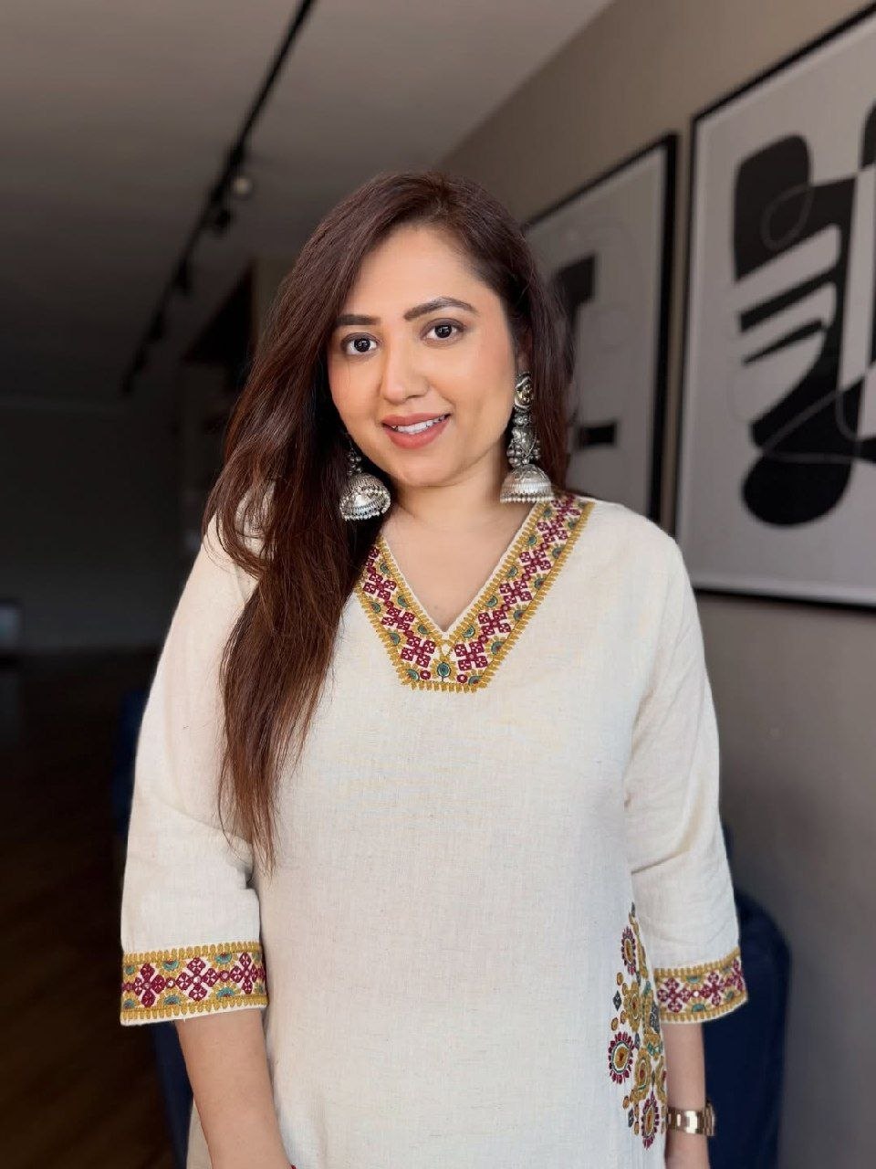 White Embroidered A-Line Kurta Dress